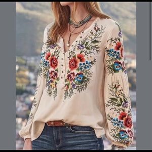 Ivory Boho Floral Embroidered Details top